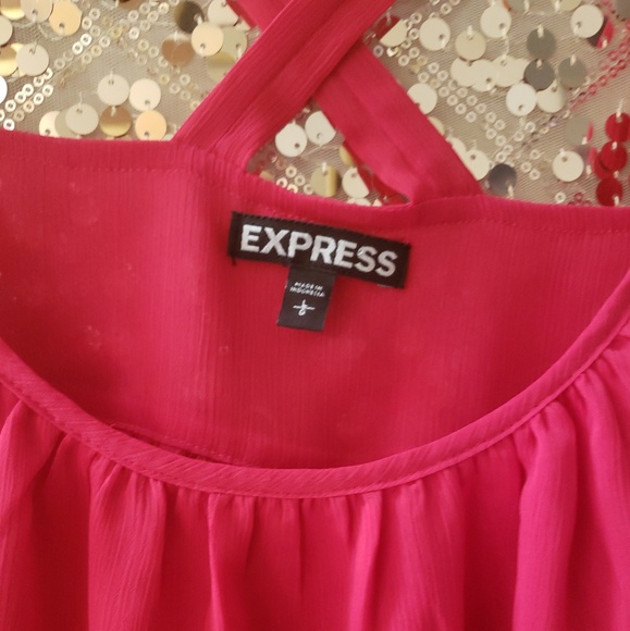 EXPRESS Pink/Red Criss Cross Staps Sheer Blouse - Picture 3 of 5